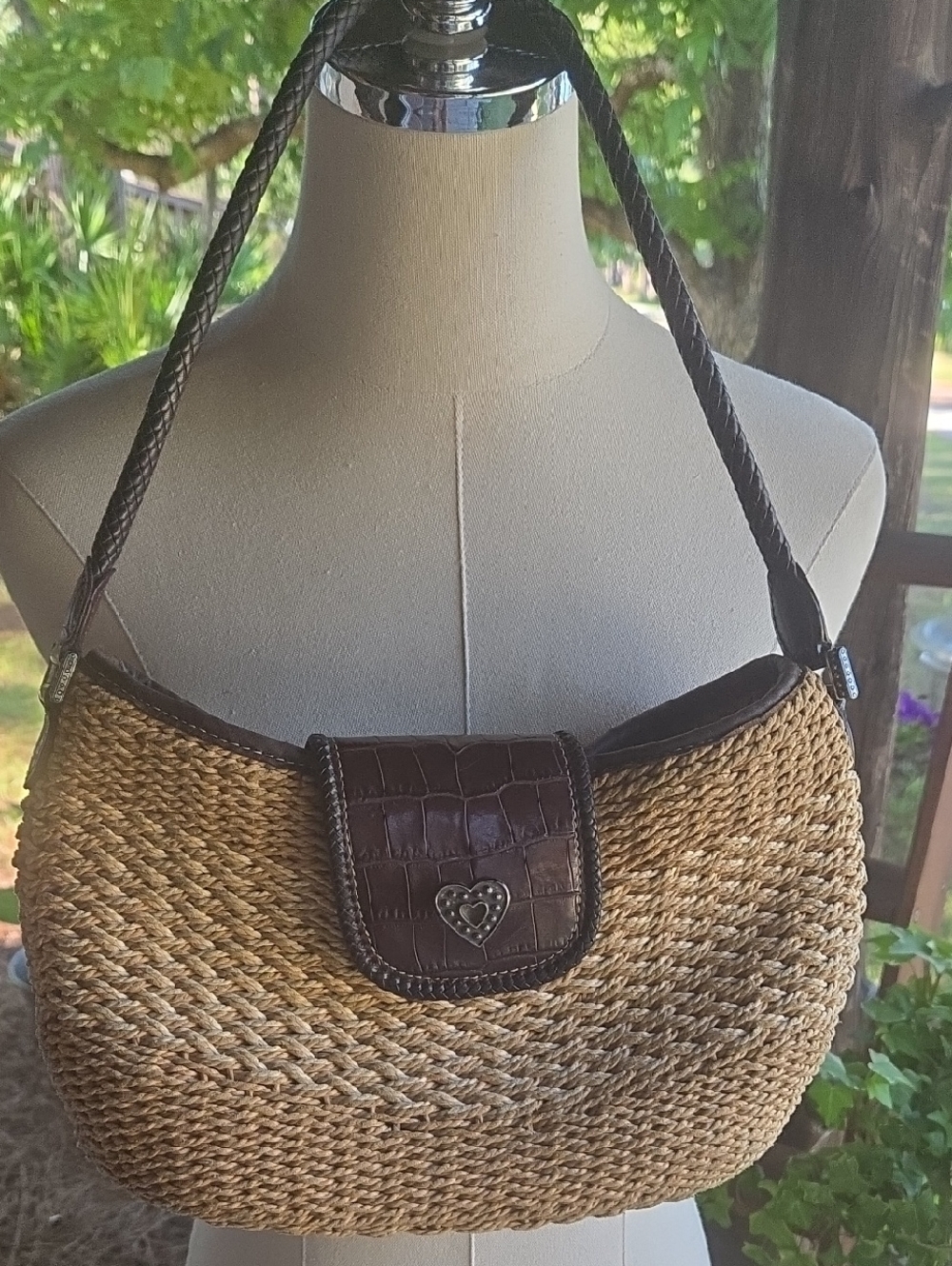 Brighton Small Straw Handbag With Leather Strap